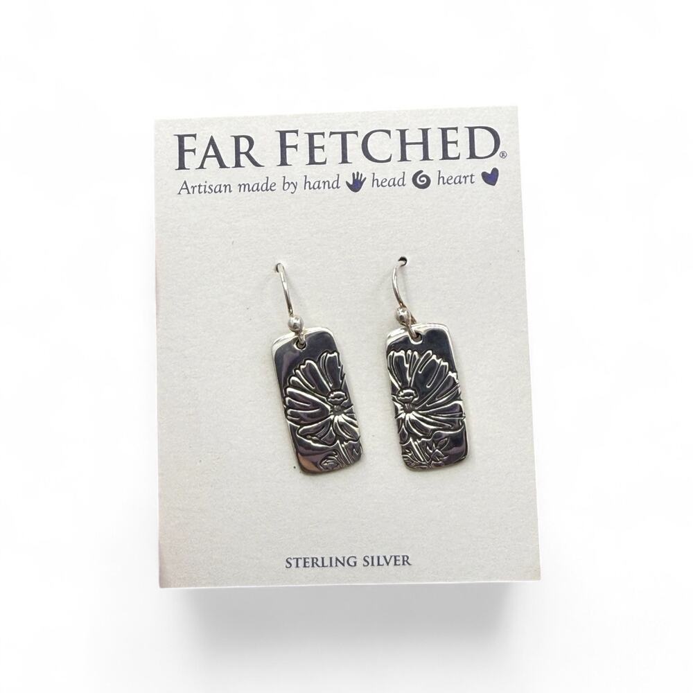 Far Fetched Cosmos Flower Dangle Earrings 925 Sterling Silver Artisan Handmade - Picture 4 of 6